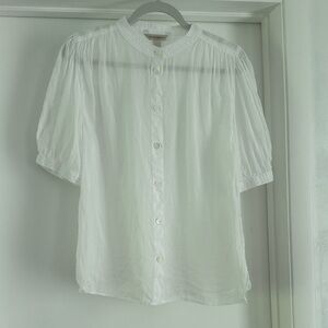 Classic White Button-Up Short Sleeve Linen Blouse Spring Summer